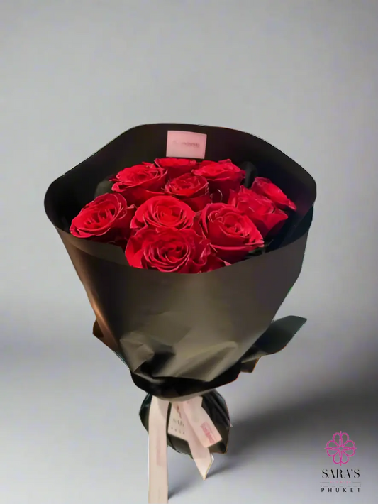 Classic bouquet of 10 red roses by Sara’s Flowers Phuket. Same Day Delivery