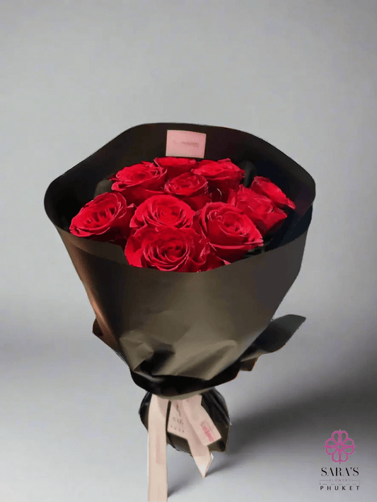 Classic bouquet of 10 red roses by Sara’s Flowers Phuket. Same Day Delivery