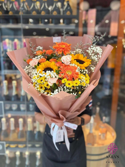 Bright sunflower bouquet with same day delivery by Sara’s Flowers Phuket