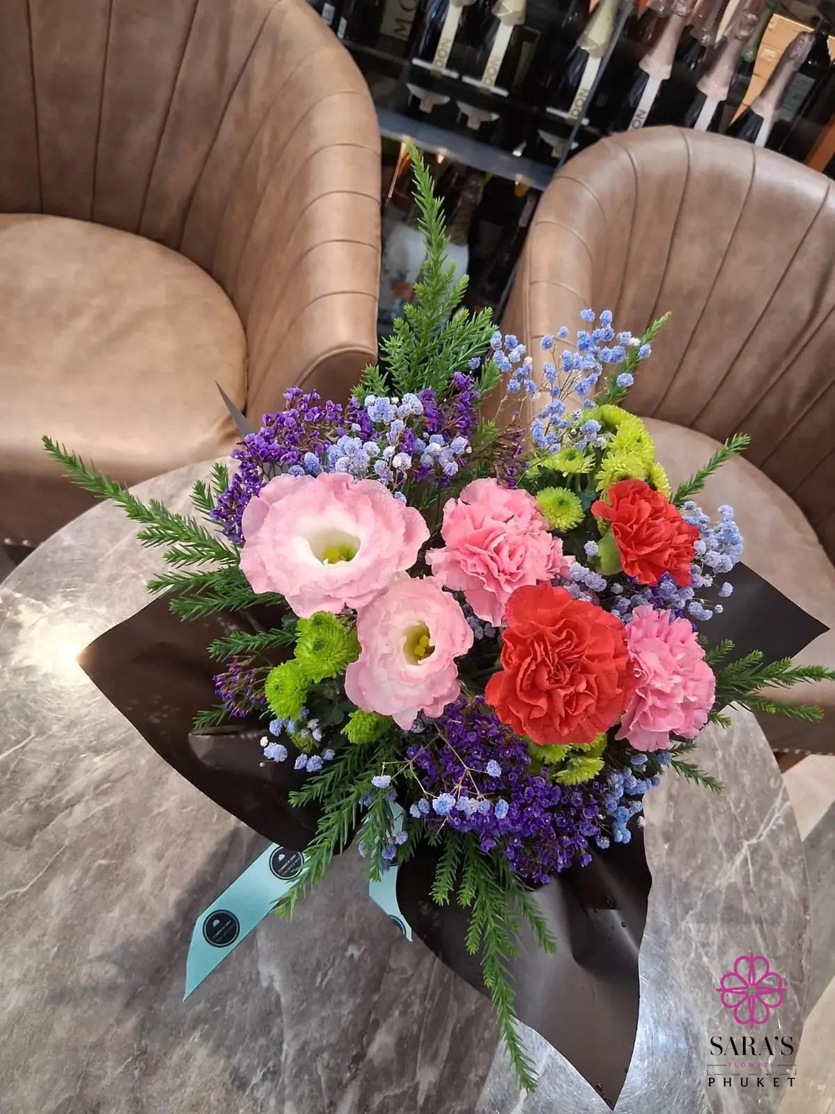 Garden-style lavender and pink bouquet arrangement in Phuket
