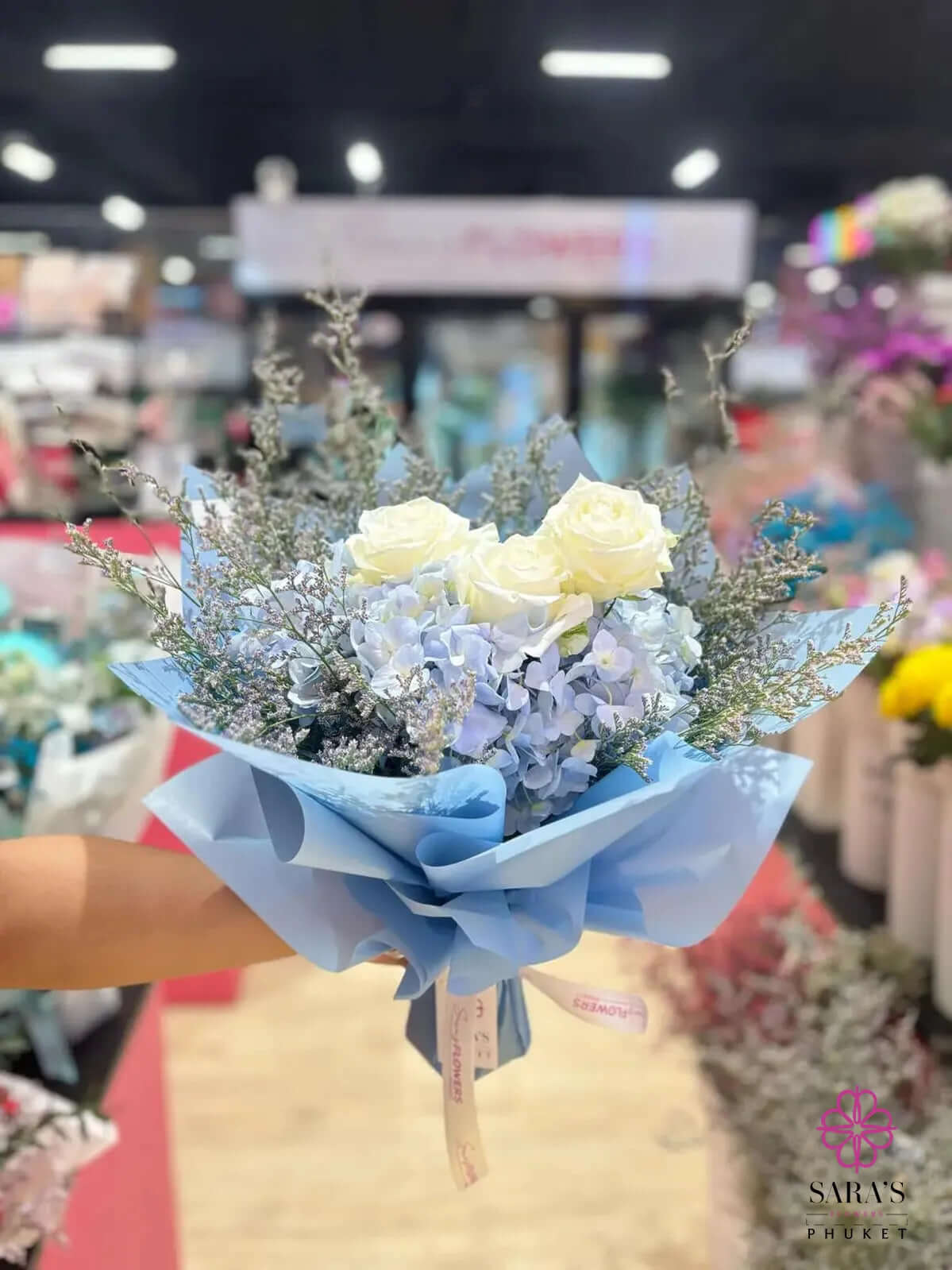 Blue hydrangea bouquet with same day delivery Phuket