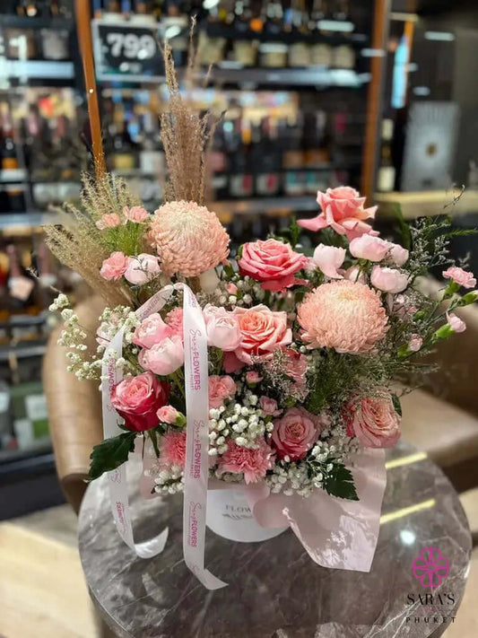 Garden style floral basket arrangement for same day delivery in Phuket