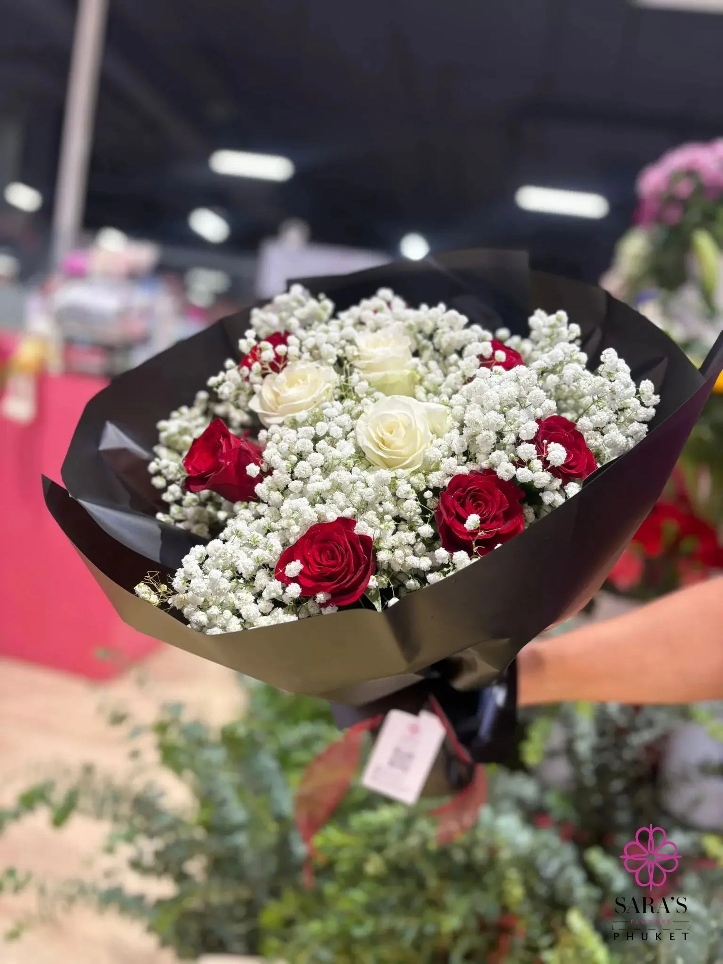 Premium red roses and baby’s breath floral arrangement in Phuket