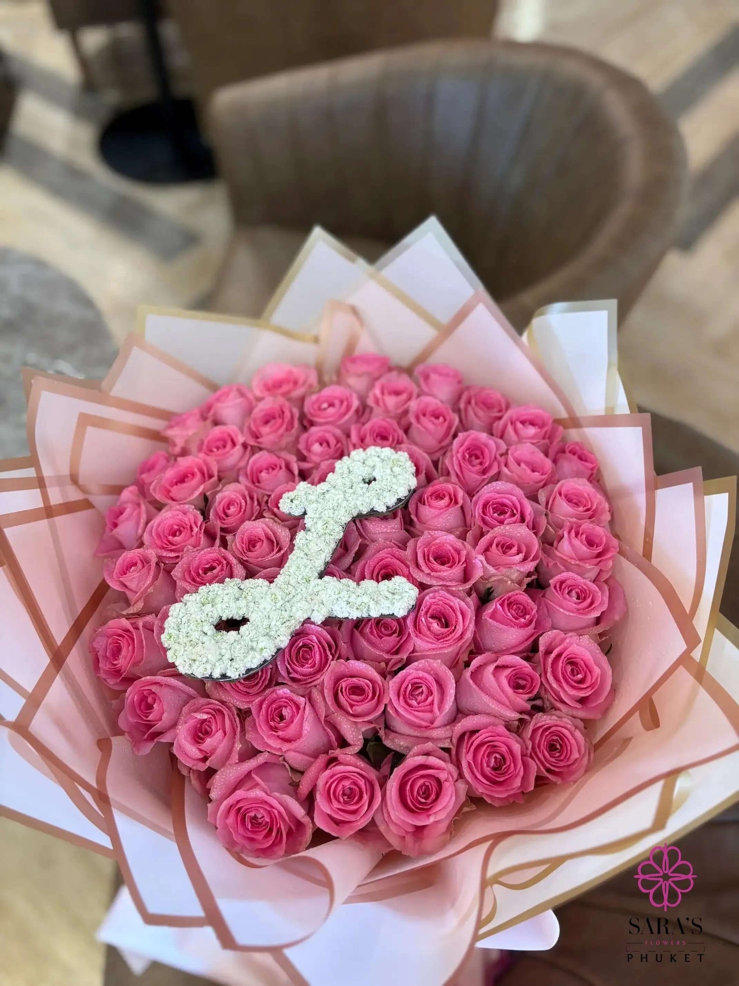 Luxury 60 pink roses bouquet by Sara’s Flowers Phuket