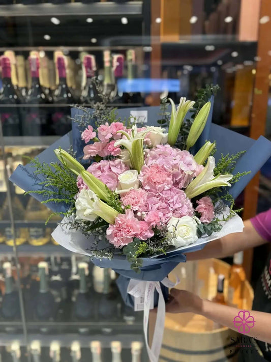 Premium pink and white floral arrangement by Sara's Flowers Phuket