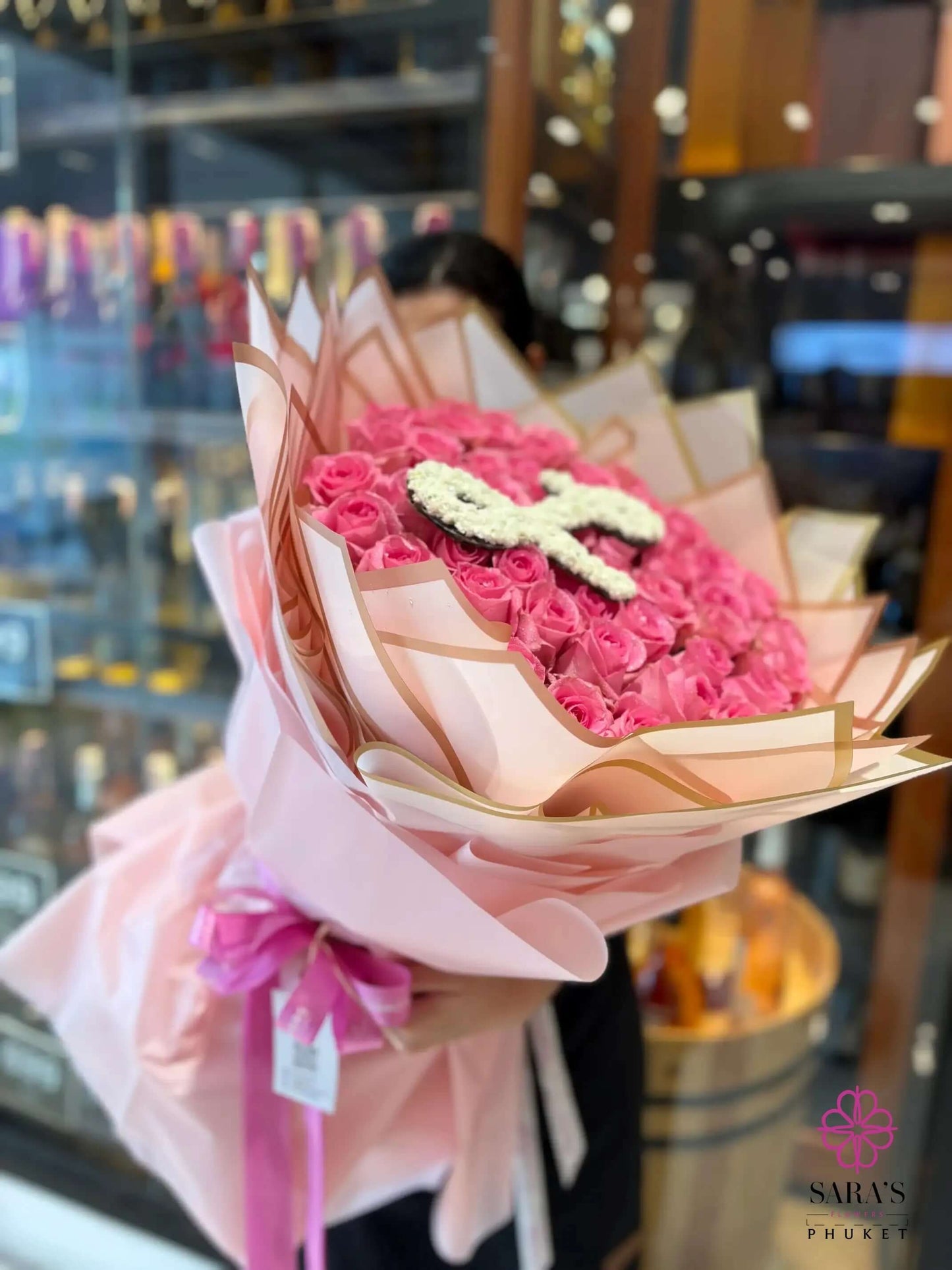 Romantic 60 pink roses arrangement Phuket