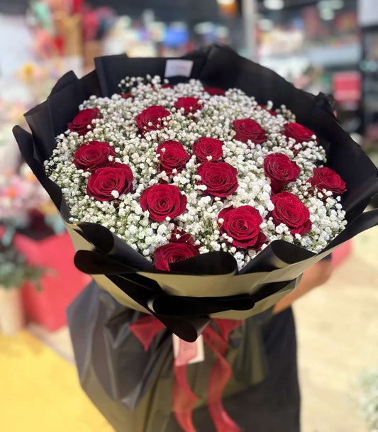 Luxury bouquet of 20 red roses with baby’s breath by Sara’s Flowers Phuket