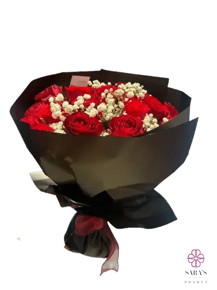 Luxury red rose bouquet with baby’s breath and same day delivery in Phuket