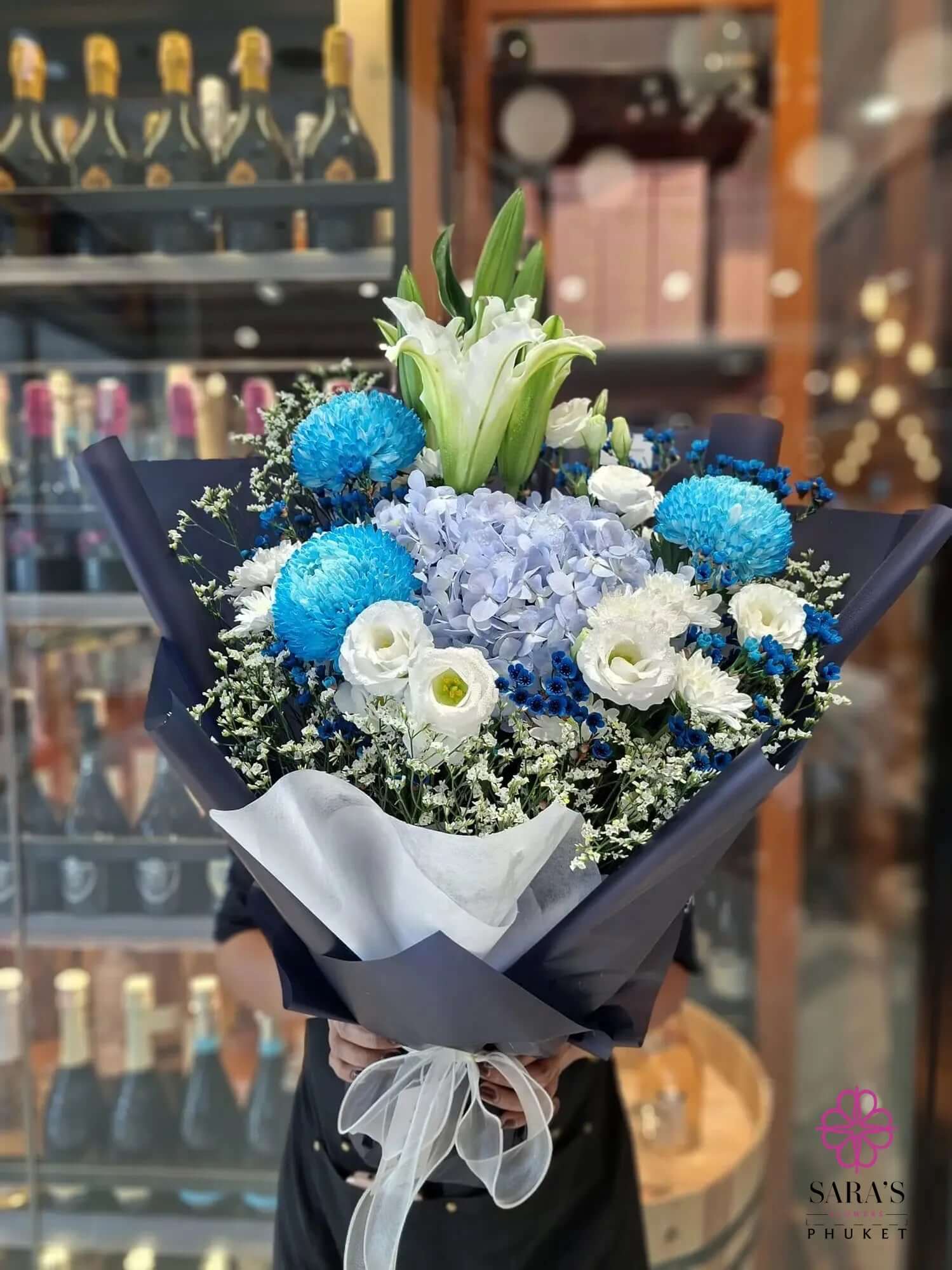 Elegant blue flower bouquet with same day delivery Phuket