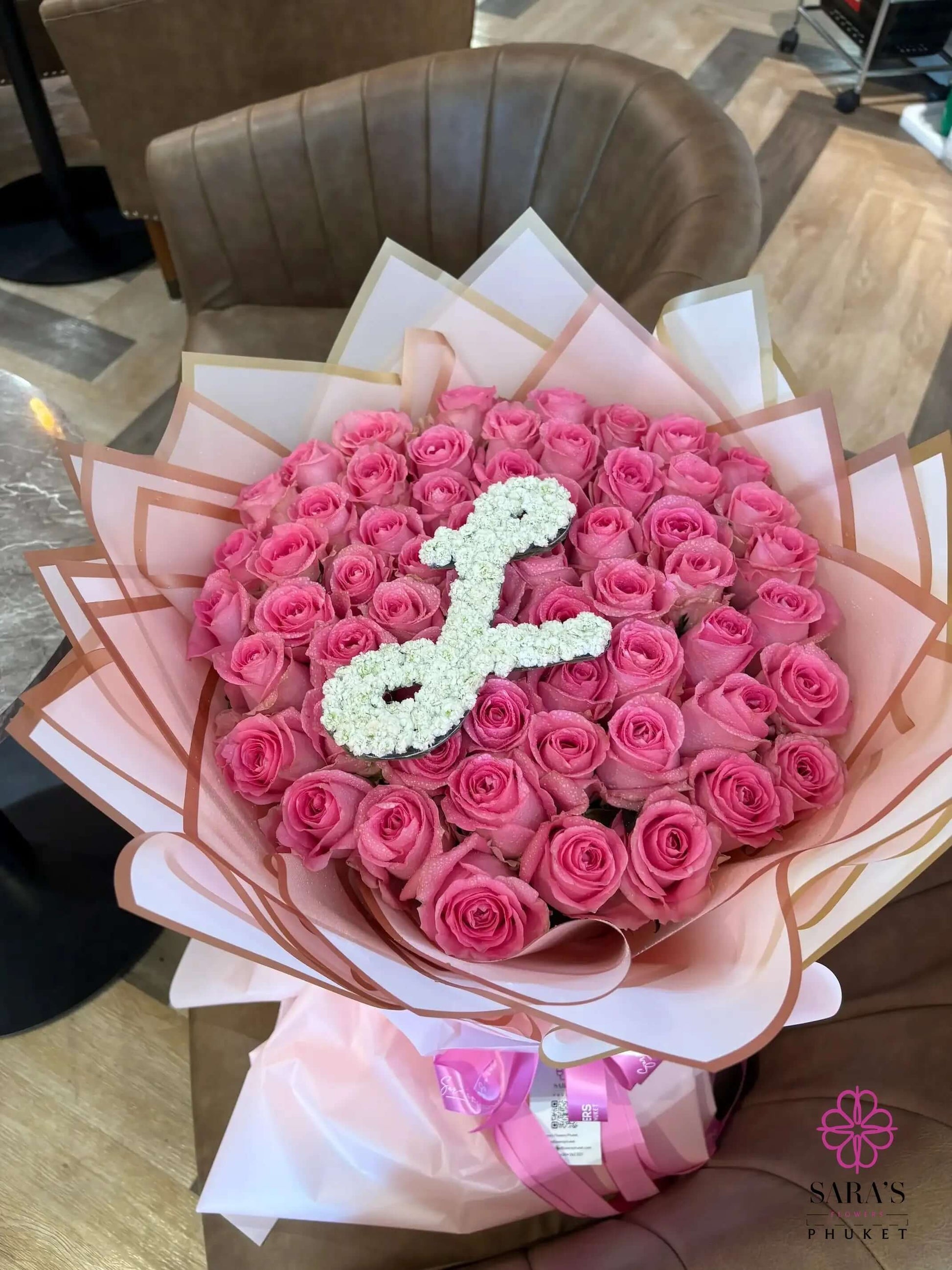 60 pink roses luxury bouquet Phuket