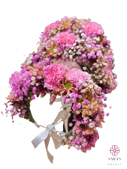 Luxury pink flower crown for weddings, photoshoots, and special occasions in Phuket