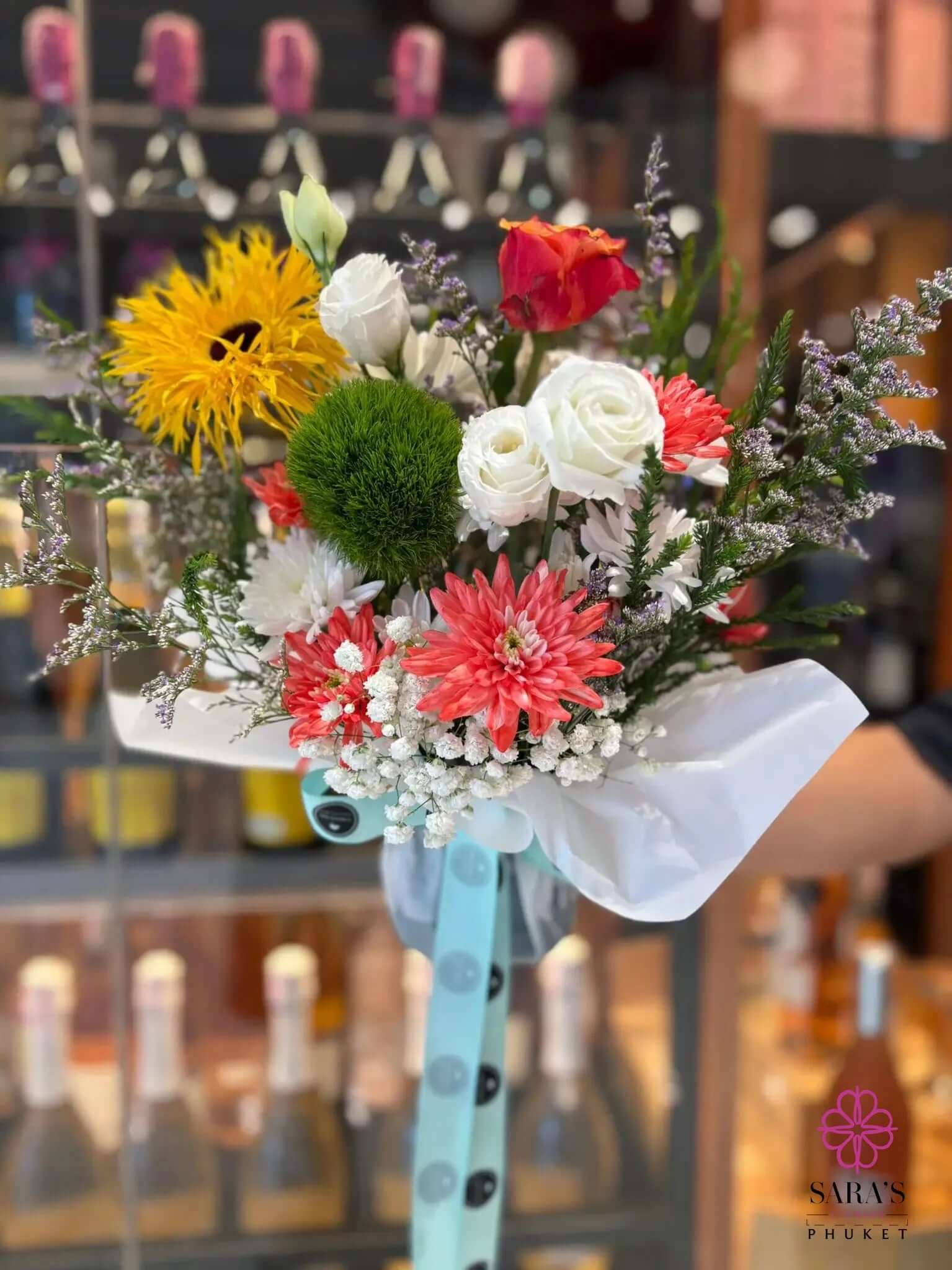 Citrus Garden Bouquet with orange roses and yellow flowers in Phuket