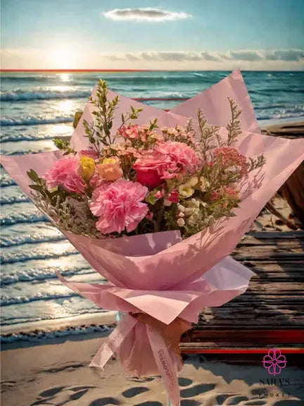 Soft pink flower bouquet with elegant wrapping by Sara’s Flowers Phuket