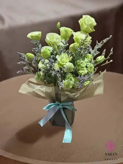 Green lisianthus bouquet with lavender accents by Sara’s Flowers Phuket