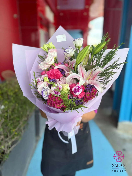 Same-day flower delivery Phuket with elegant pink and purple bouquet