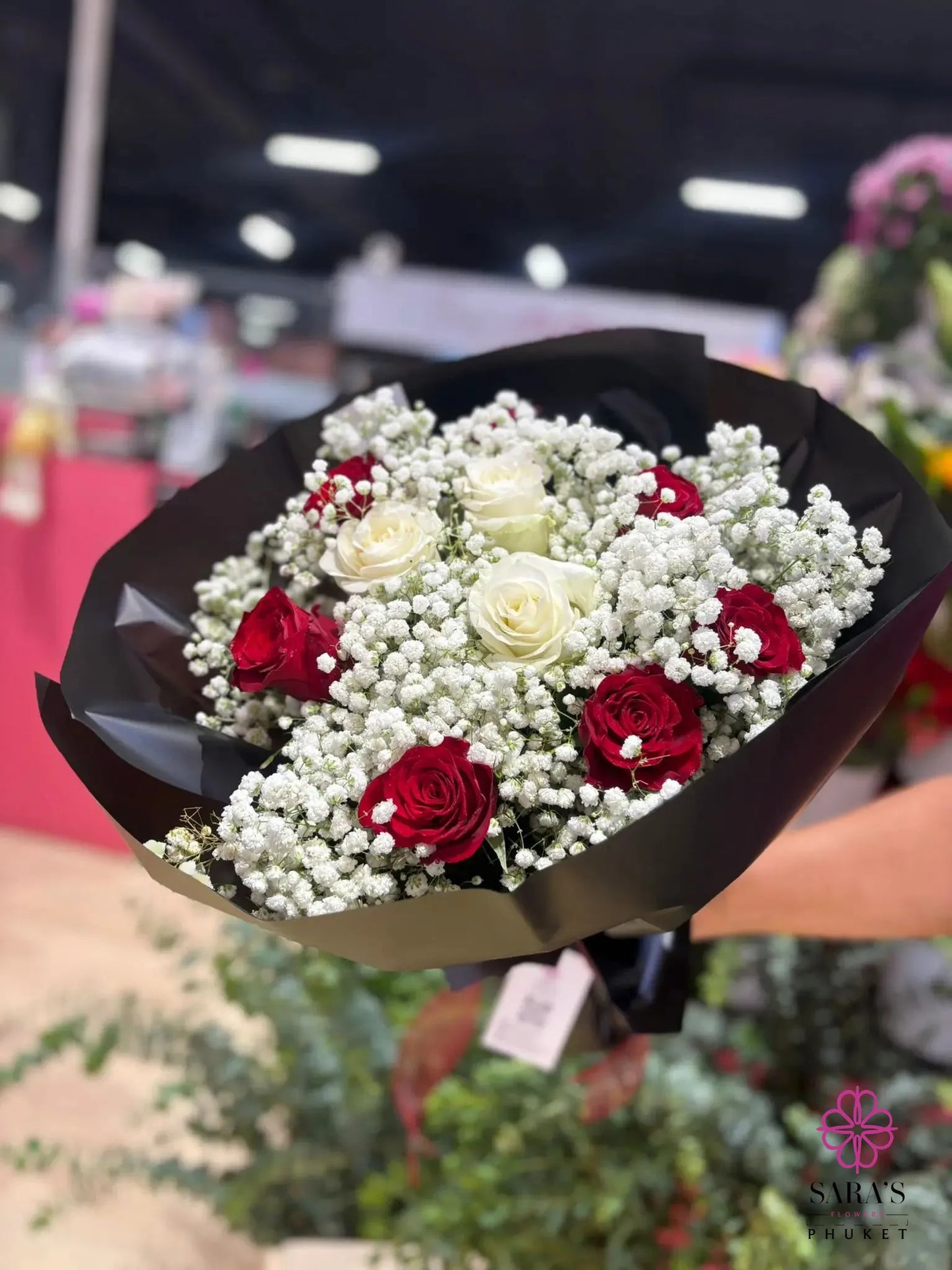 Classic Elegance Bouquet with red roses and baby’s breath by Sara’s Flowers Phuket