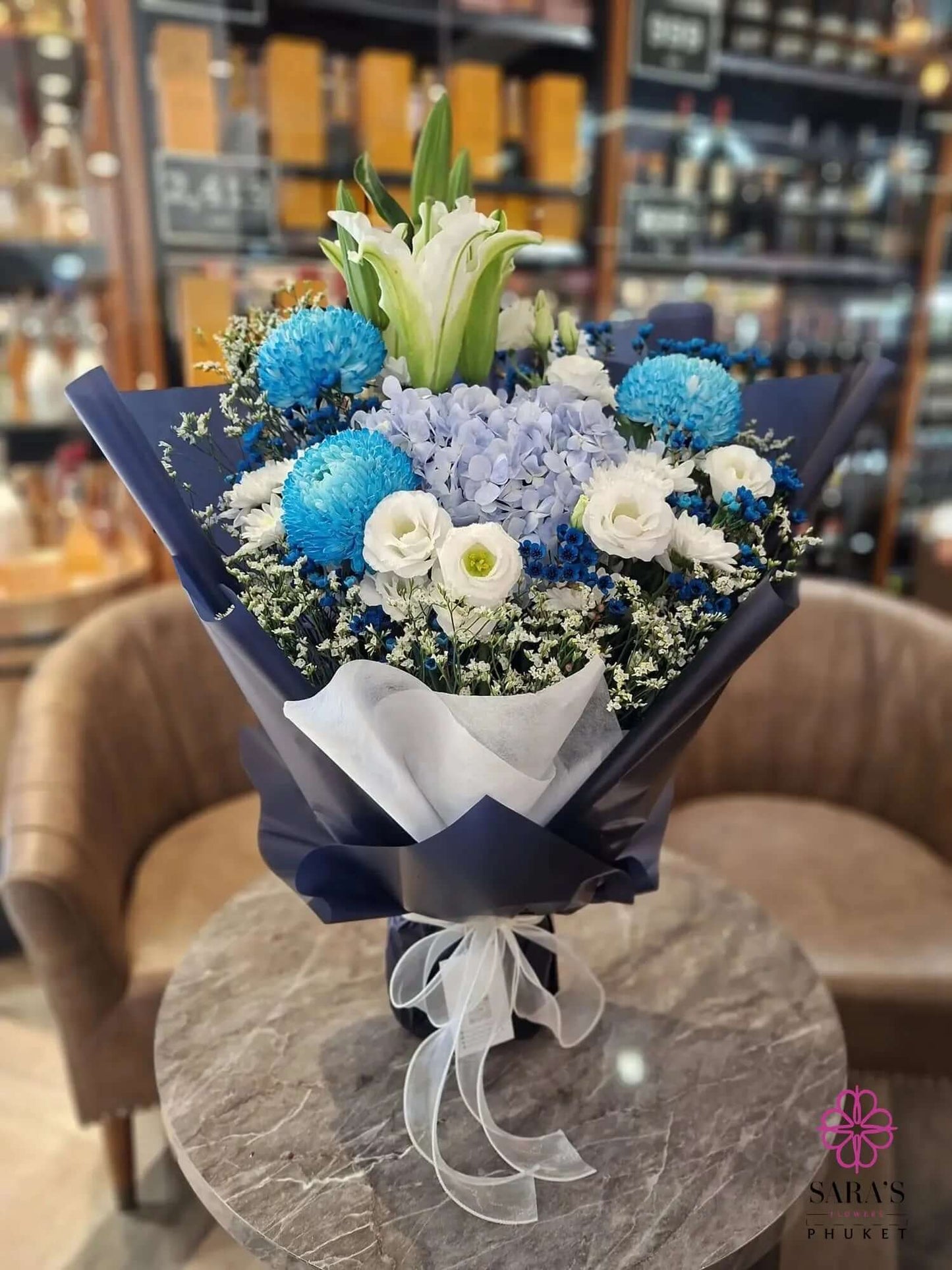 Luxury blue rose bouquet with white flowers Phuket