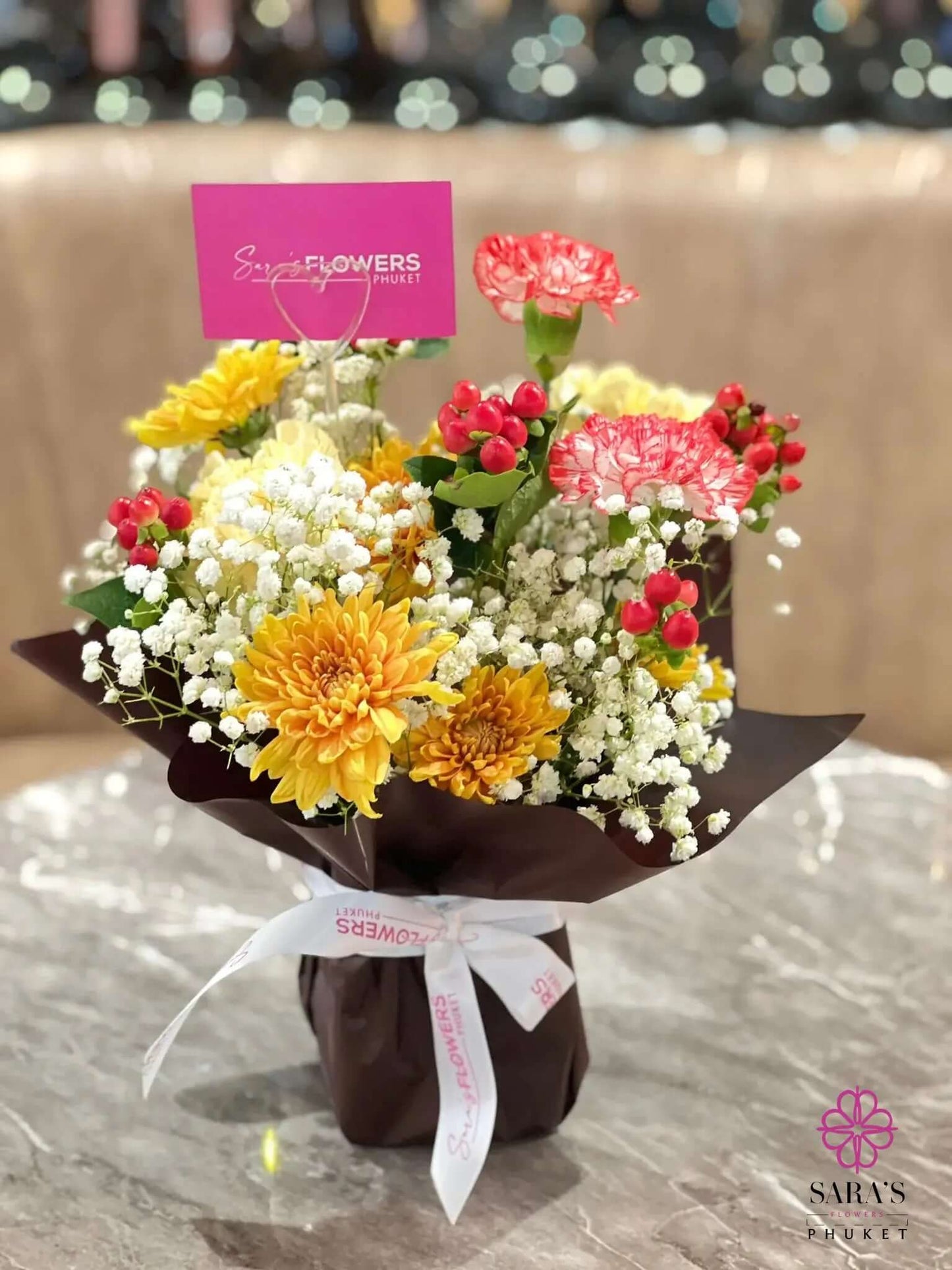 Crimson Carnival Bouquet with red gerberas chrysanthemums carnations and baby’s breath in Phuket