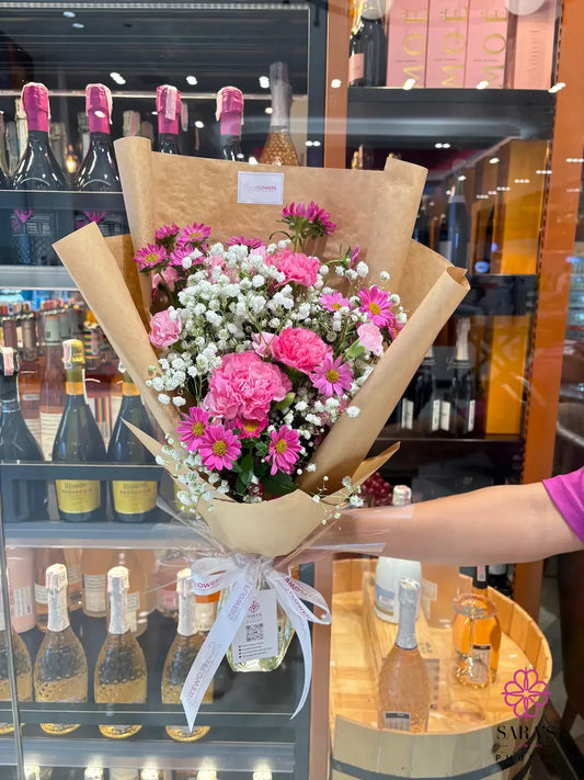 Pink carnation bouquet for mum with elegant wrapping by Sara’s Flowers Phuket