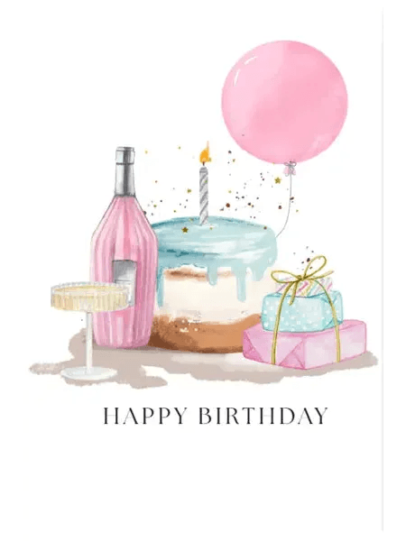 Happy birthday greeting card with cake and gifts Phuket