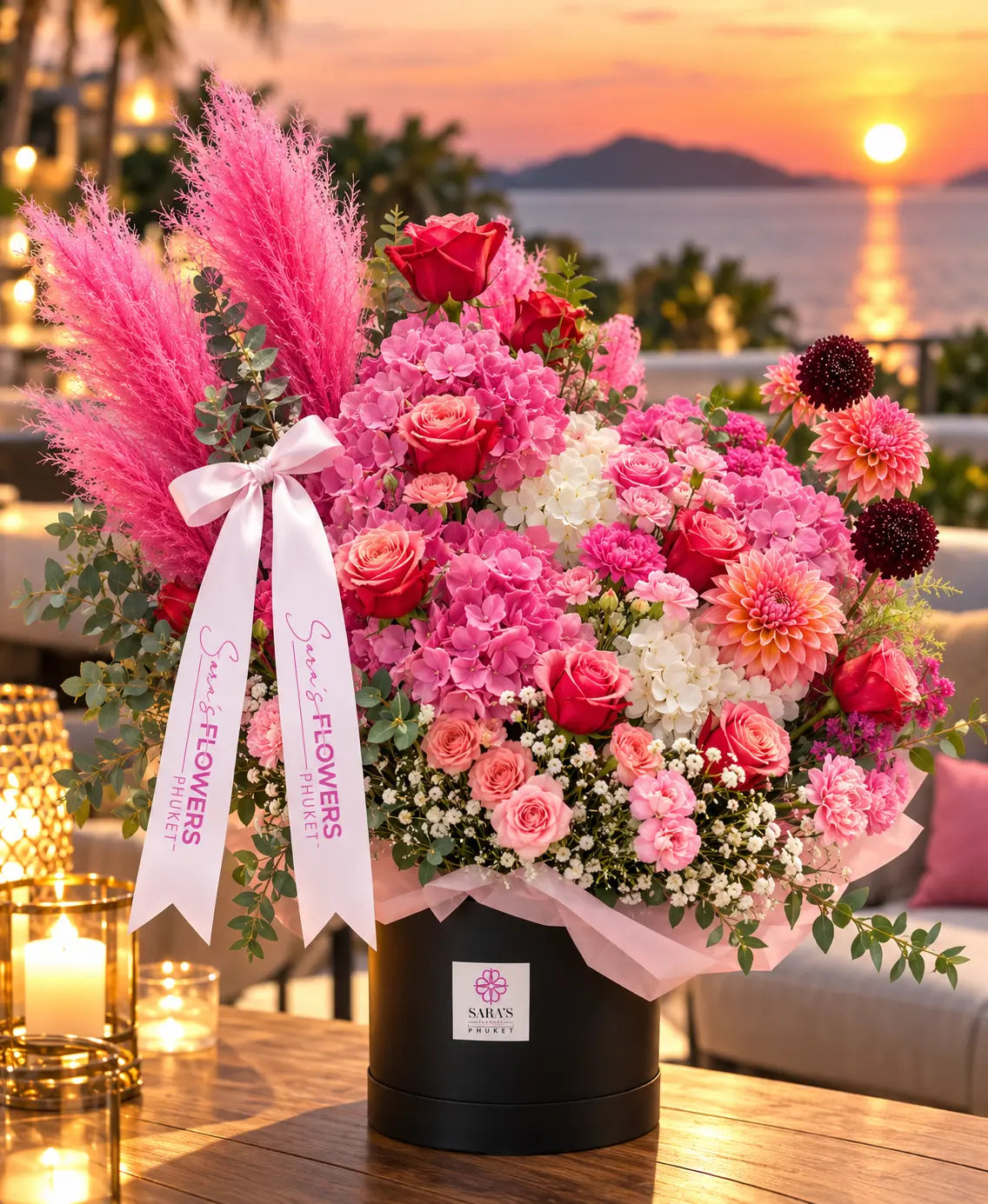 Luxury Pink Hydrangea Hatbox