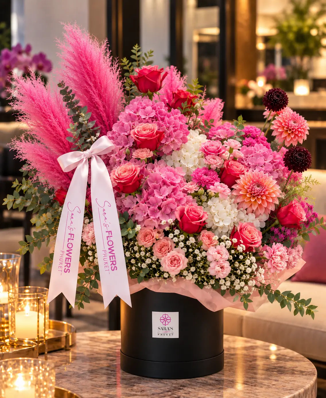 Luxury Pink Hydrangea Hatbox