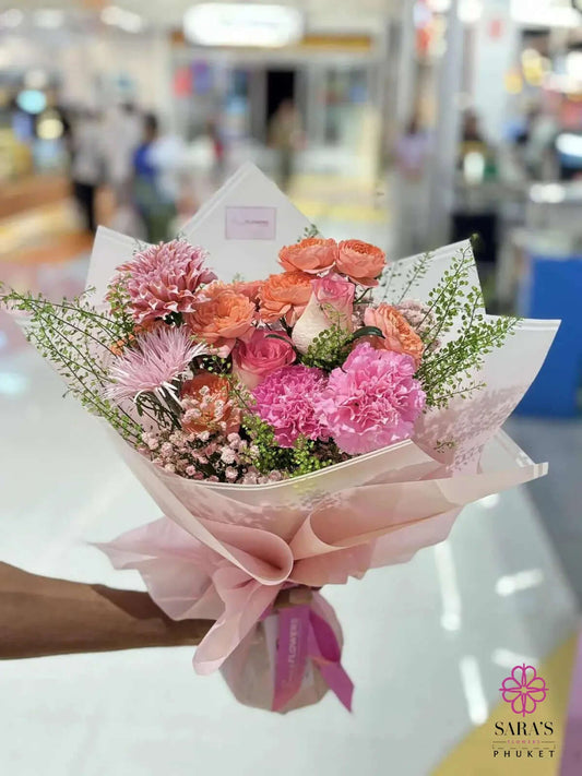 Pink Paradise bouquet with pink roses carnations and baby’s breath by Sara’s Flowers Phuket