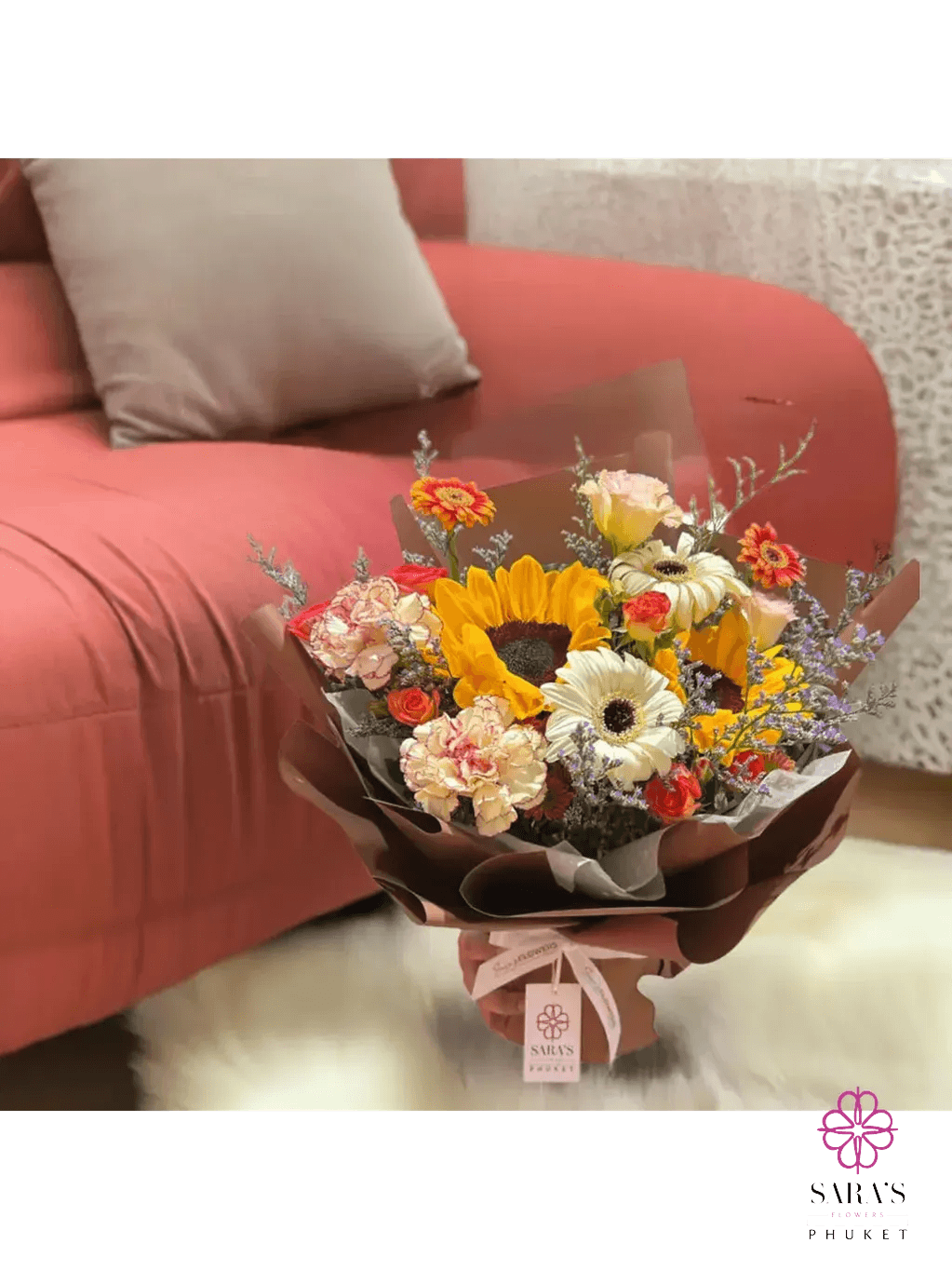 Autumn flower bouquet with sunflowers and roses in Phuket