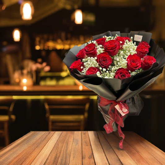 The 20 Pack. Stunning Red Roses and Babies Breath