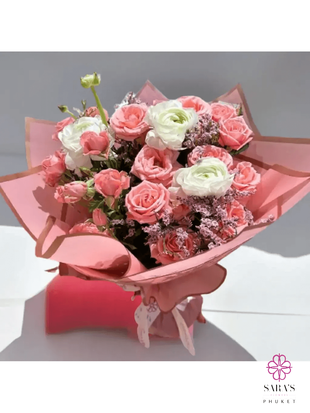 Luxury pastel bouquet with blush roses and ranunculus flowers by Sara’s Flowers Phuket