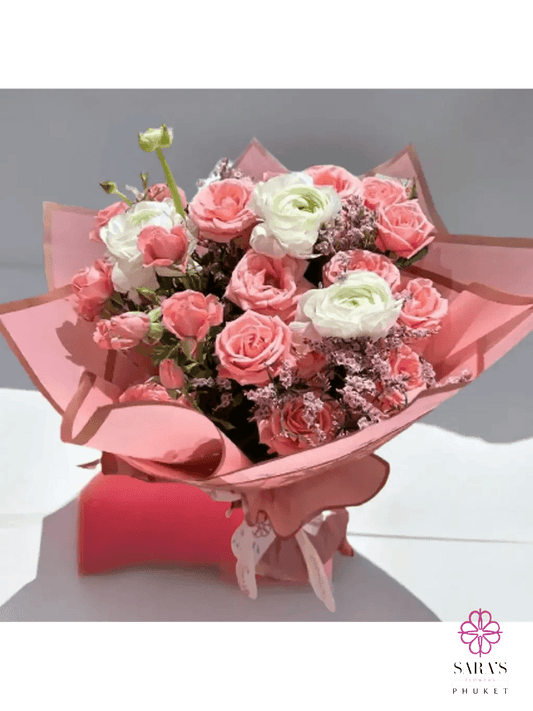 Luxury pastel bouquet with blush roses and ranunculus flowers by Sara’s Flowers Phuket