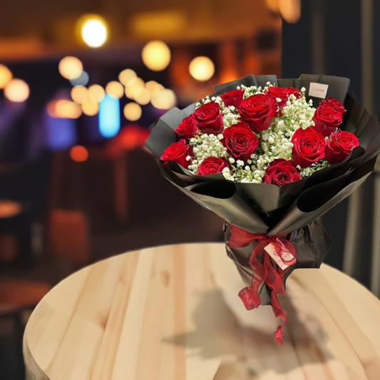 The 20 Pack. Stunning Red Roses and Babies Breath