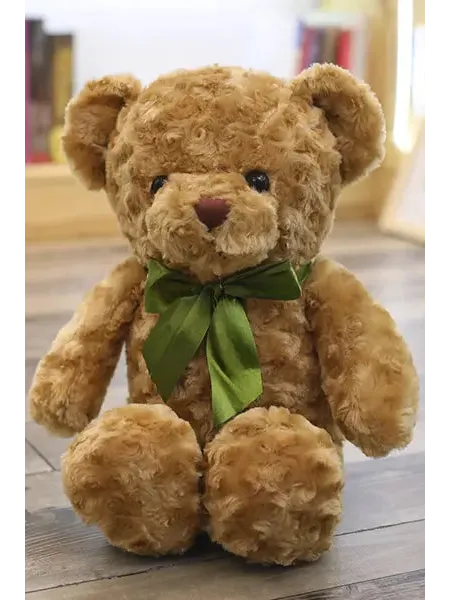 Light brown plush teddy bear with green ribbon add-on Phuket